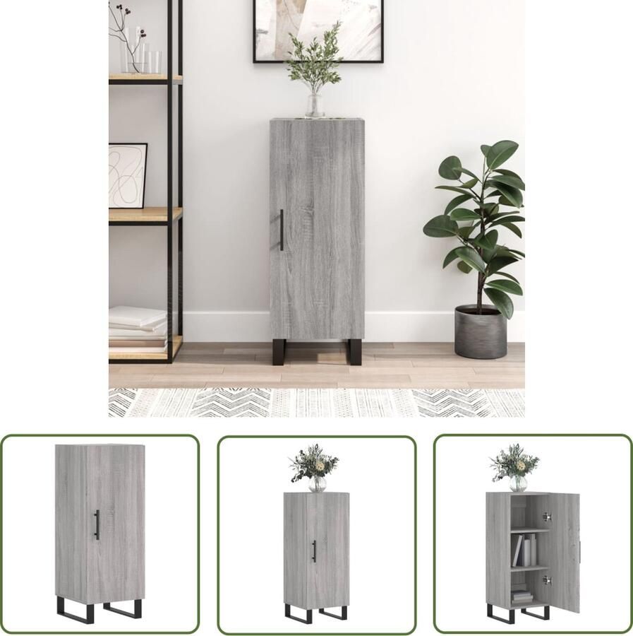 The Living Store Dressoir 34 5x34x90 cm bewerkt hout grijs sonoma eikenkleurig Dressoir Bijzetkast Grijze Dressoir Houten Dressoir Salontafel