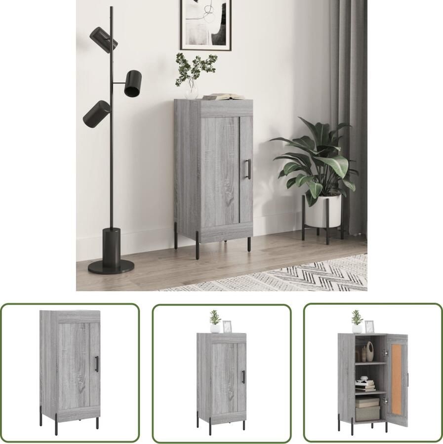 The Living Store Dressoir 34 5x34x90 cm bewerkt hout grijs sonoma eikenkleurig Dressoir Grijze Dressoirs Houten Dressoirs Salontafel Tv Tafel - Foto 5