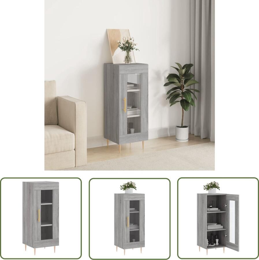 The Living Store Dressoir 34 5x34x90 cm bewerkt hout grijs sonoma eikenkleurig Dressoir Grijze Dressoirs Houten Dressoir Salontafel Tv Meubel