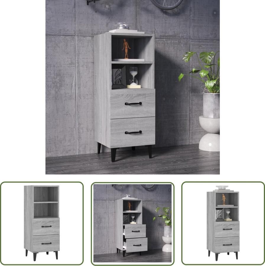 The Living Store Dressoir 34 5x34x90 cm bewerkt hout grijs sonoma eikenkleurig Dressoir Bijzettafel Houten Dressoir Grijze Dressoir Salontafel