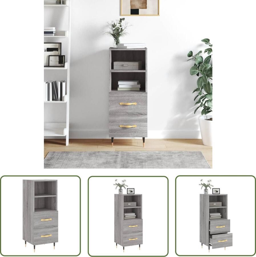 The Living Store Dressoir 34 5x34x90 cm bewerkt hout grijs sonoma eikenkleurig Dressoir Grijze Dressoirs Modern Dressoir Houten Dressoir Salontafel - Foto 2