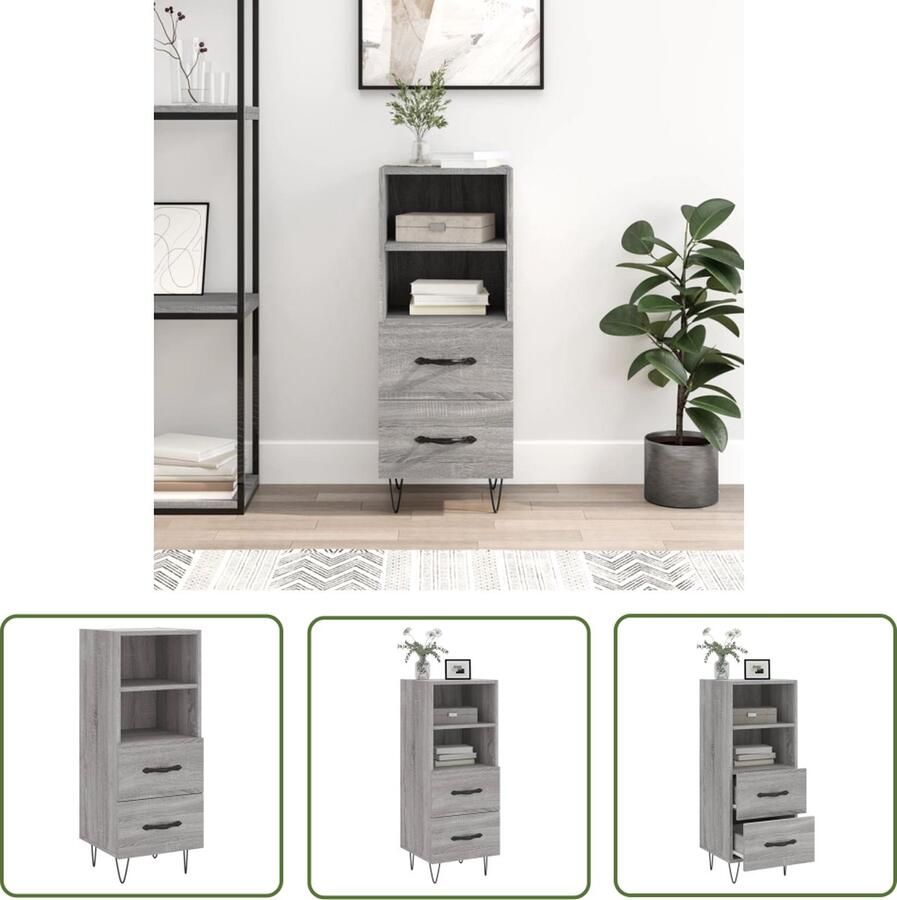 The Living Store Dressoir 34 5x34x90 cm bewerkt hout grijs sonoma eikenkleurig Dressoir Grijze Dressoirs Modern Dressoir Houten Dressoir Salontafel - Foto 3