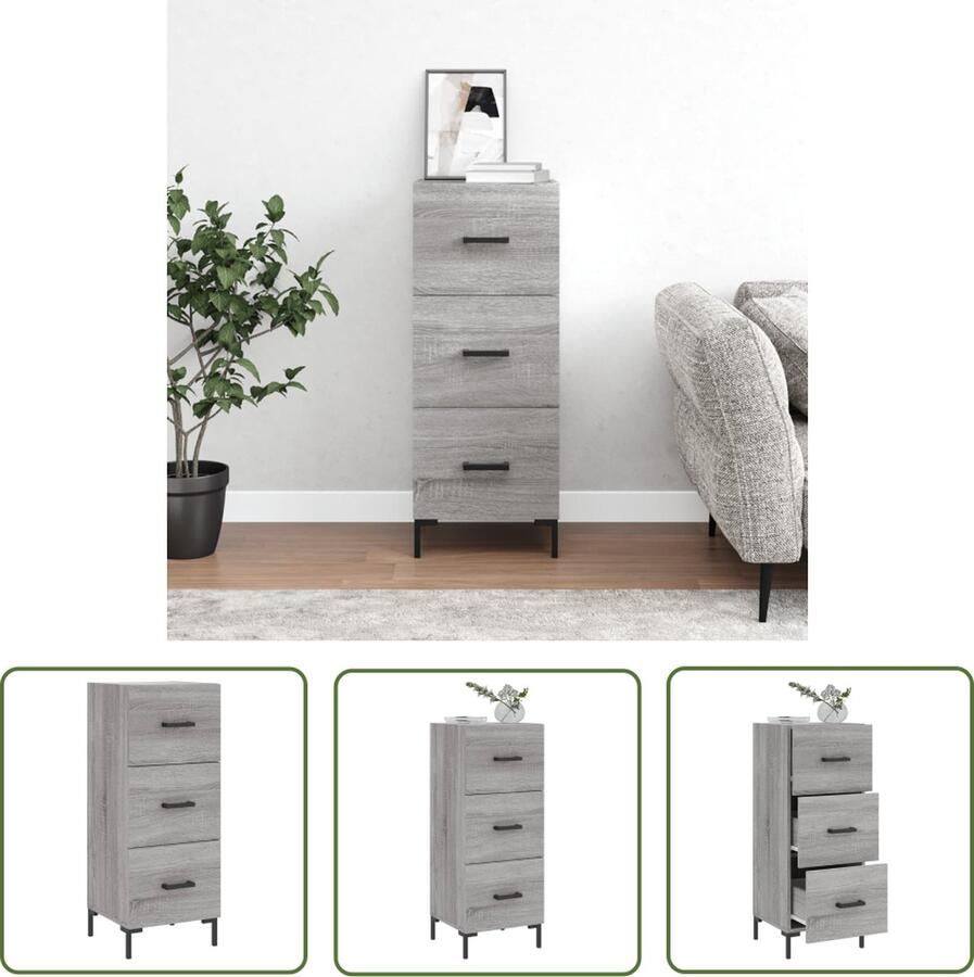 The Living Store Dressoir 34 5x34x90 cm bewerkt hout grijs sonoma eikenkleurig Dressoir Grijze Dressoirs Houten Dressoirs Salontafel Tv Tafel - Foto 4