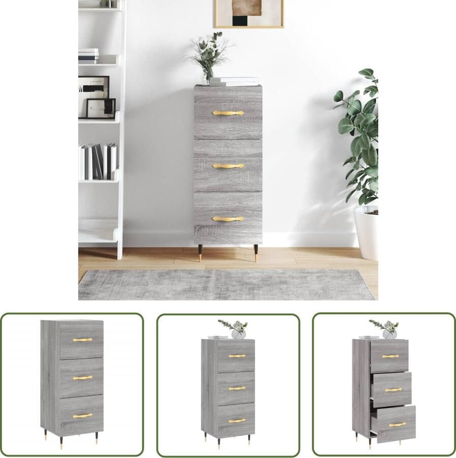 The Living Store Dressoir 34 5x34x90 cm bewerkt hout grijs sonoma eikenkleurig Dressoir Houten Dressoir Vintage Dressoir Landelijk Dressoir Grijze Dressoir - Foto 4
