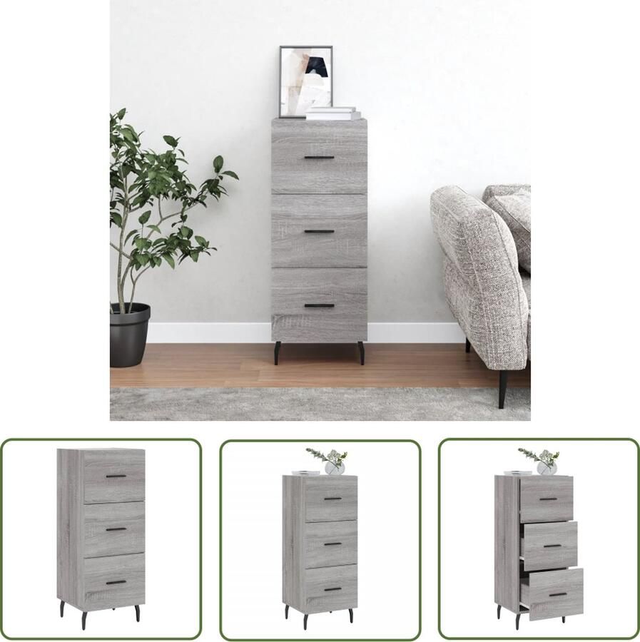 VidaXL Dressoir 34 5x34x90 cm bewerkt hout grijs sonoma eikenkleurig Dressoir Grijze Kleurstelling Houten Dressoir Modern Dressoir Compact Dressoir - Foto 3