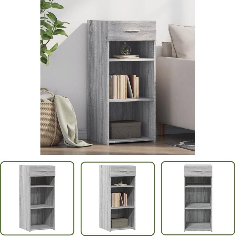 The Living Store Dressoir 40x42 5x93 cm bewerkt hout grijs sonoma eikenkleur Dressoir Scandinavisch Design Houten Dressoir Grijze Dressoir Opbergkast