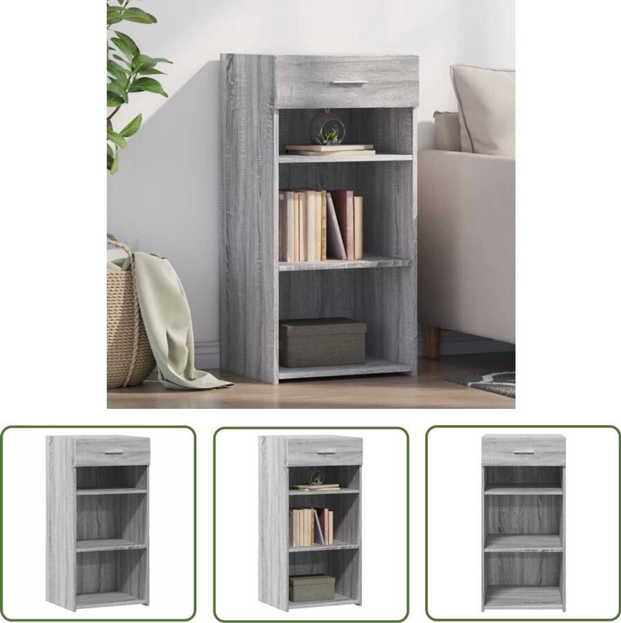 The Living Store Dressoir 45x42 5x93 cm bewerkt hout grijs sonoma eikenkleurig Dressoir Houten Kast Opbergkast Scandinavisch Design Grijze Kast