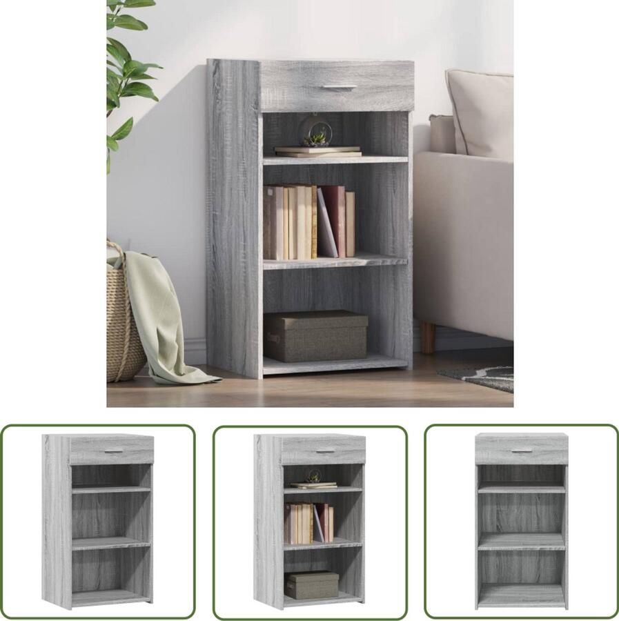 The Living Store Dressoir 50x42 5x93 cm bewerkt hout grijs sonoma eikenkleurig Dressoir Scandinavisch Design Houten Dressoir Grijze Dressoir Opbergkast