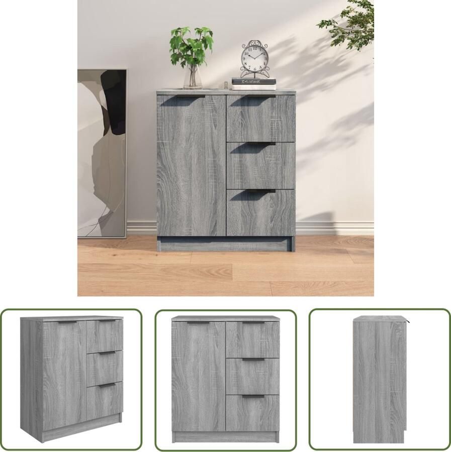The Living Store Dressoir 60x30x70 cm bewerkt hout grijs sonoma eiken Dressoir Minimalistisch Design Grijze Meubelen Houten Dressoirs Opbergkasten - Foto 3