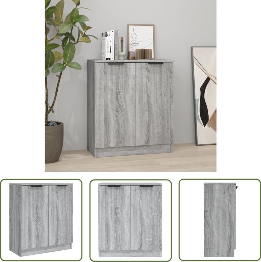 The Living Store Dressoir 60x30x70 cm bewerkt hout grijs sonoma eiken Dressoir Minimalistisch Design Grijze Meubelen Houten Dressoirs Opbergkasten - Foto 2
