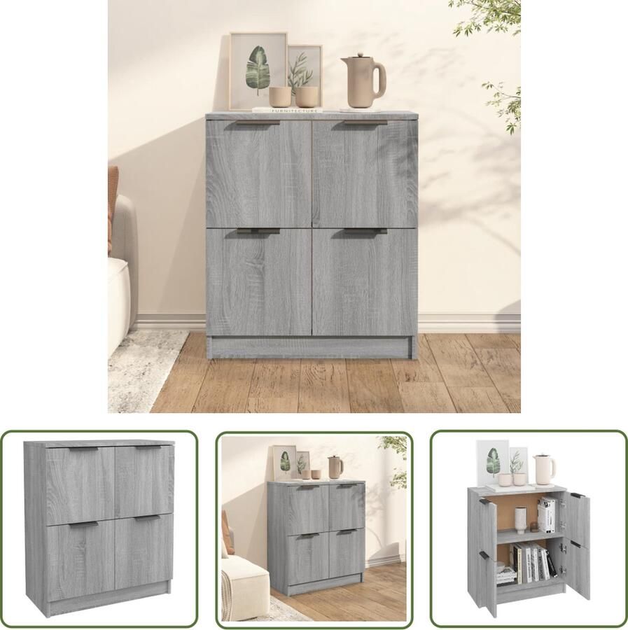 The Living Store Dressoir 60x30x70 cm bewerkt hout grijs sonoma eiken Dressoir Bijzettafel Grijze Salontafel Houtsoort Bewerkt Hout