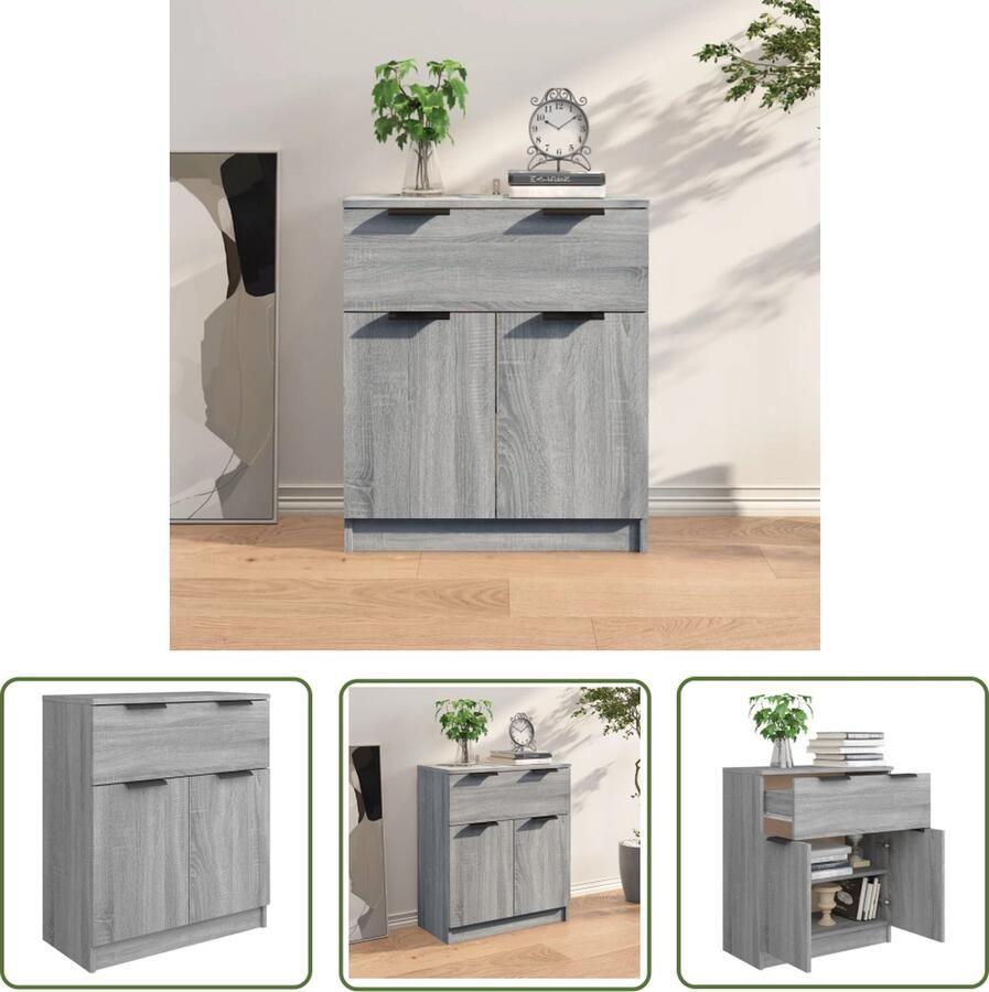 The Living Store Dressoir 60x30x70 cm bewerkt hout grijs sonoma eiken Dressoir Modern Design Grijze Dressoirs Houtsoorten Opbergkasten