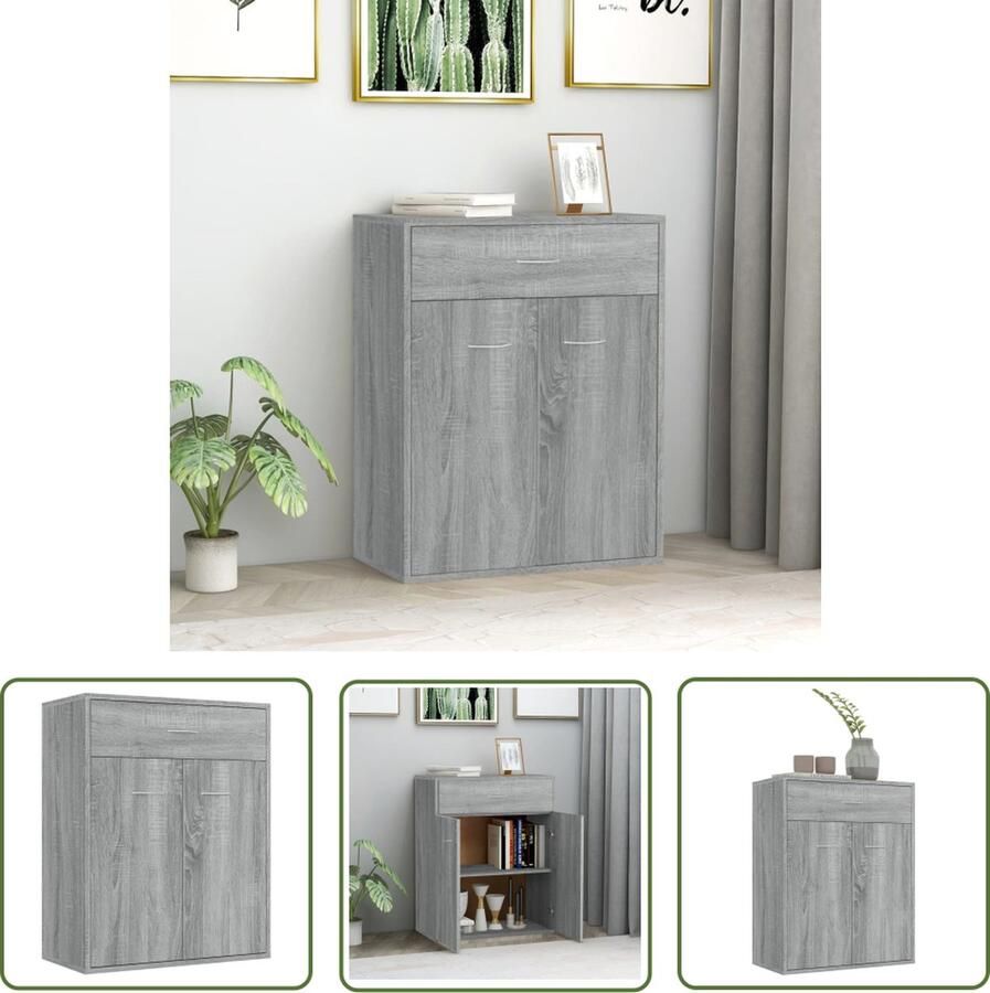 The Living Store Dressoir 60x30x75 cm bewerkt hout grijs sonoma eikenkleurig Dressoir Grijze Dressoirs Houten Dressoirs Salontafel Tv Tafel