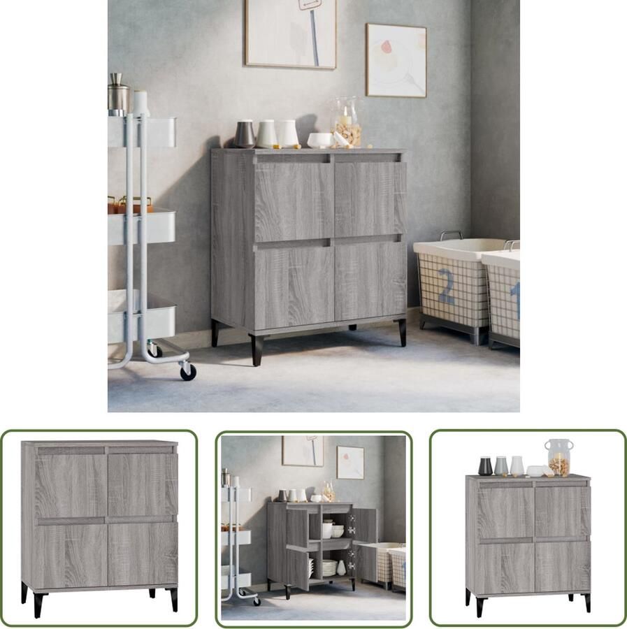 The Living Store Dressoir 60x35x70 cm bewerkt hout grijs sonoma eikenkleurig Dressoir Klassiek Dressoir Houten Dressoir Grijze Dressoirs Salontafel
