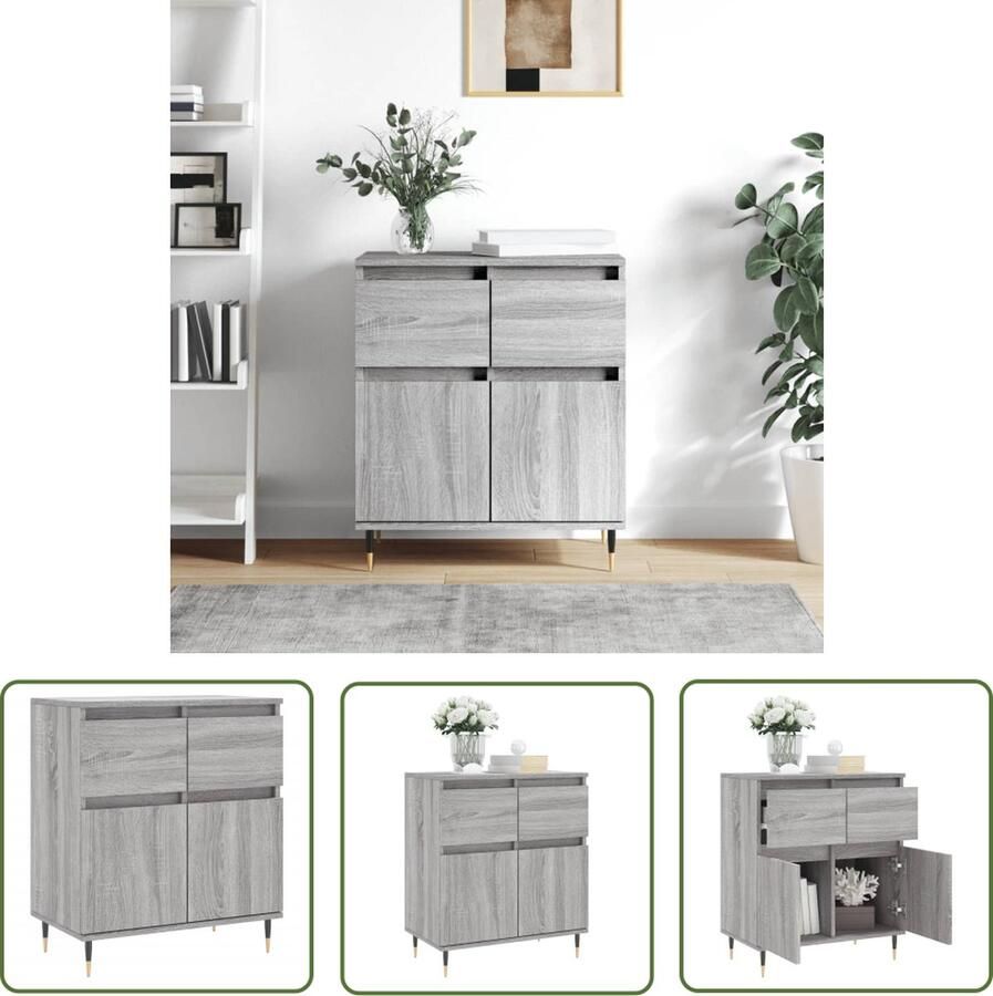 The Living Store Dressoir 60x35x70 cm bewerkt hout grijs sonoma eikenkleurig Dressoir Salontafel Houten Dressoir Grijze Dressoir Vintage Dressoir