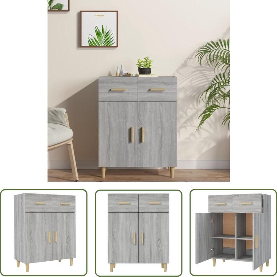 The Living Store Dressoir 69 5x34x89 cm bewerkt hout grijs sonoma eikenkleurig Dressoir Houten Dressoir Grijze Dressoir Sonoma Eiken Dressoir Vintage Dressoir
