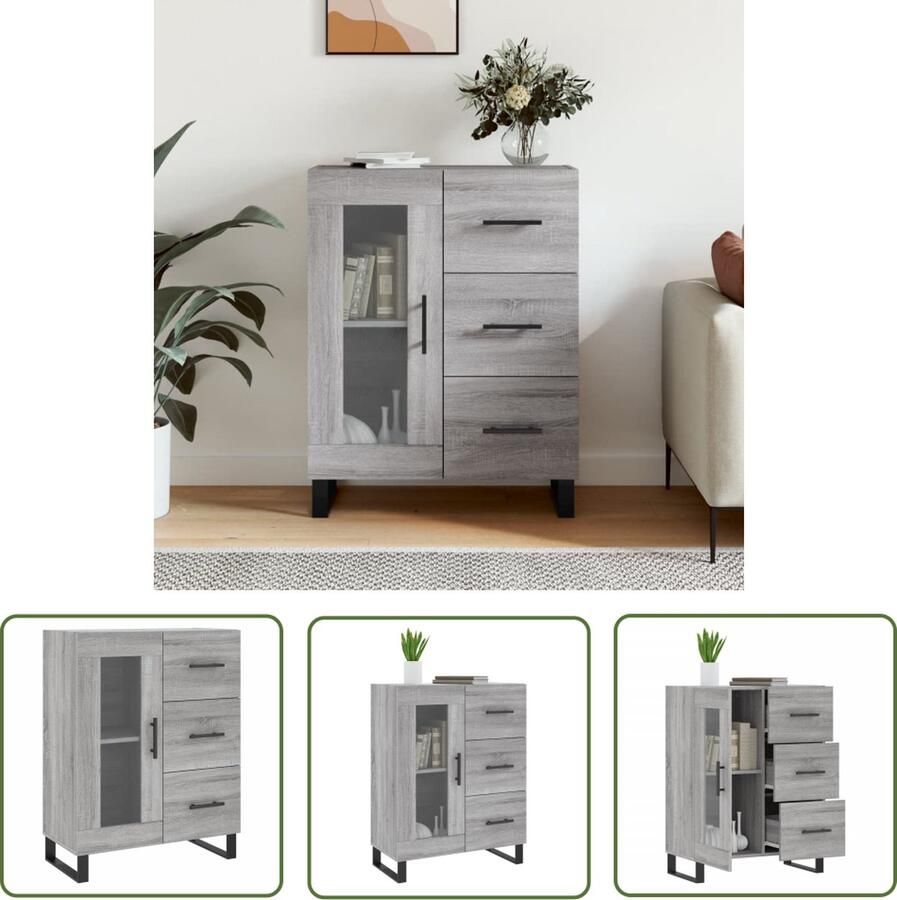 The Living Store Dressoir 69 5x34x90 cm bewerkt hout grijs sonoma eikenkleurig Dressoir Vintage Dressoir Houten Dressoir Grijze Dressoir Salontafel