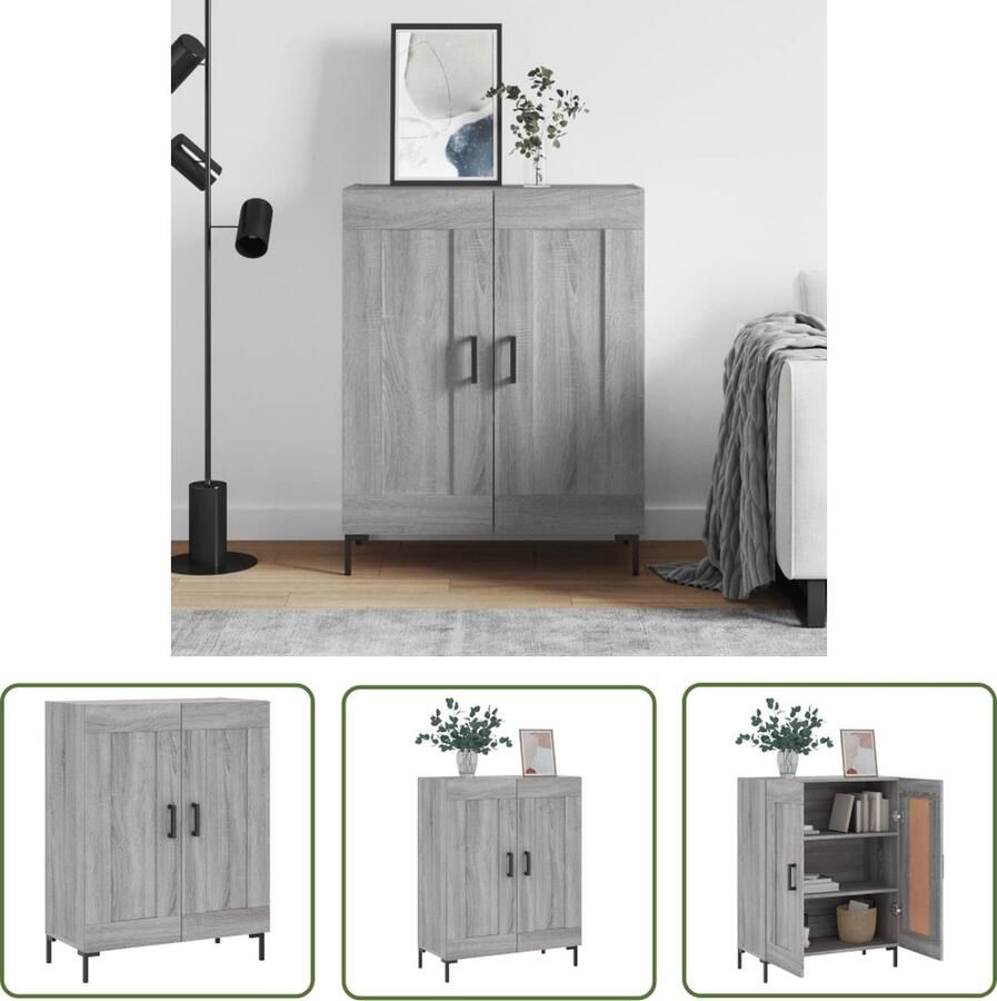 The Living Store Dressoir 69 5x34x90 cm bewerkt hout grijs sonoma eikenkleurig Dressoir Vintage Dresser Houten Dressoir Grijze Dressoirs Salontafel