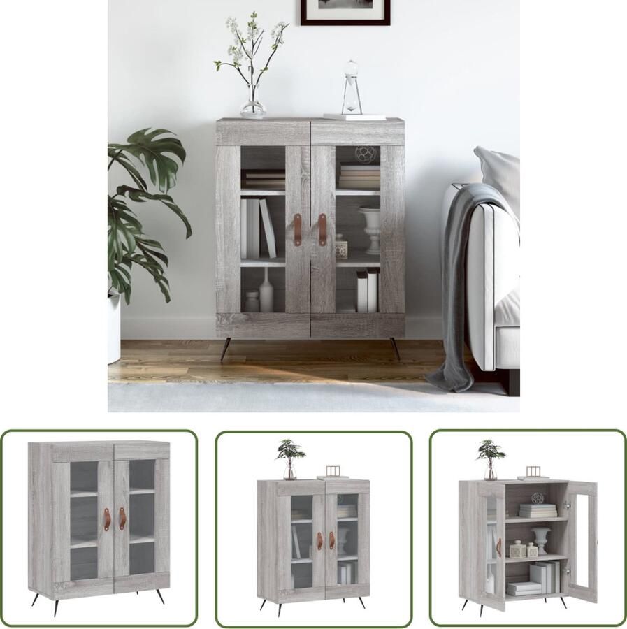 The Living Store Dressoir 69 5x34x90 cm bewerkt hout grijs sonoma eikenkleurig Dressoir Vintage Dresser Houten Dressoir Grijze Dressoirs Salontafel - Foto 3