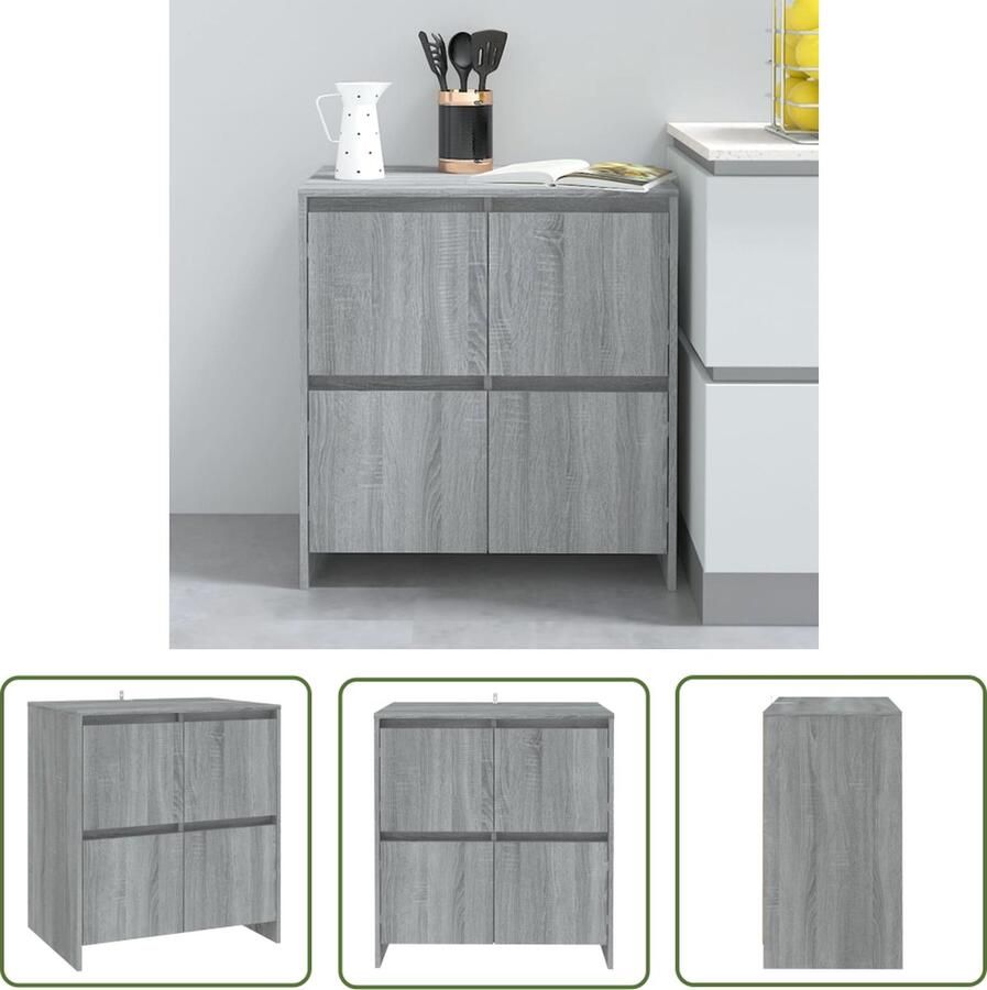 The Living Store Dressoir 70x41x75 cm bewerkt hout grijs sonoma eikenkleurig Dressoir Grijze Meubels Houten Dressoirs Salontafel Tv Tafel - Foto 3