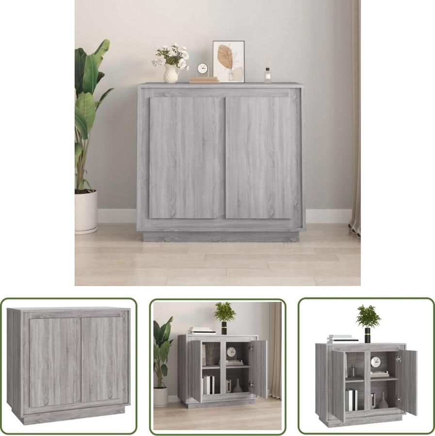 The Living Store Dressoir 80x34x75 cm bewerkt hout grijs sonoma eikenkleurig Dressoir Houten Dressoir Grijze Dressoir Vintage Dressoir Salontafel