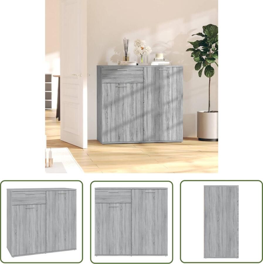 The Living Store Dressoir 80x36x75 cm bewerkt hout grijs sonoma eikenkleurig Dressoirs Opbergmeubels Grijze Dressoirs Houten Dressoirs Salontafel - Foto 2