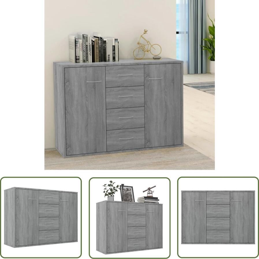 The Living Store Dressoir 88x30x65 cm bewerkt hout grijs sonoma eikenkleurig Dressoir Houten Dressoir Salontafel Opbergmeubels Livingroom Furniture