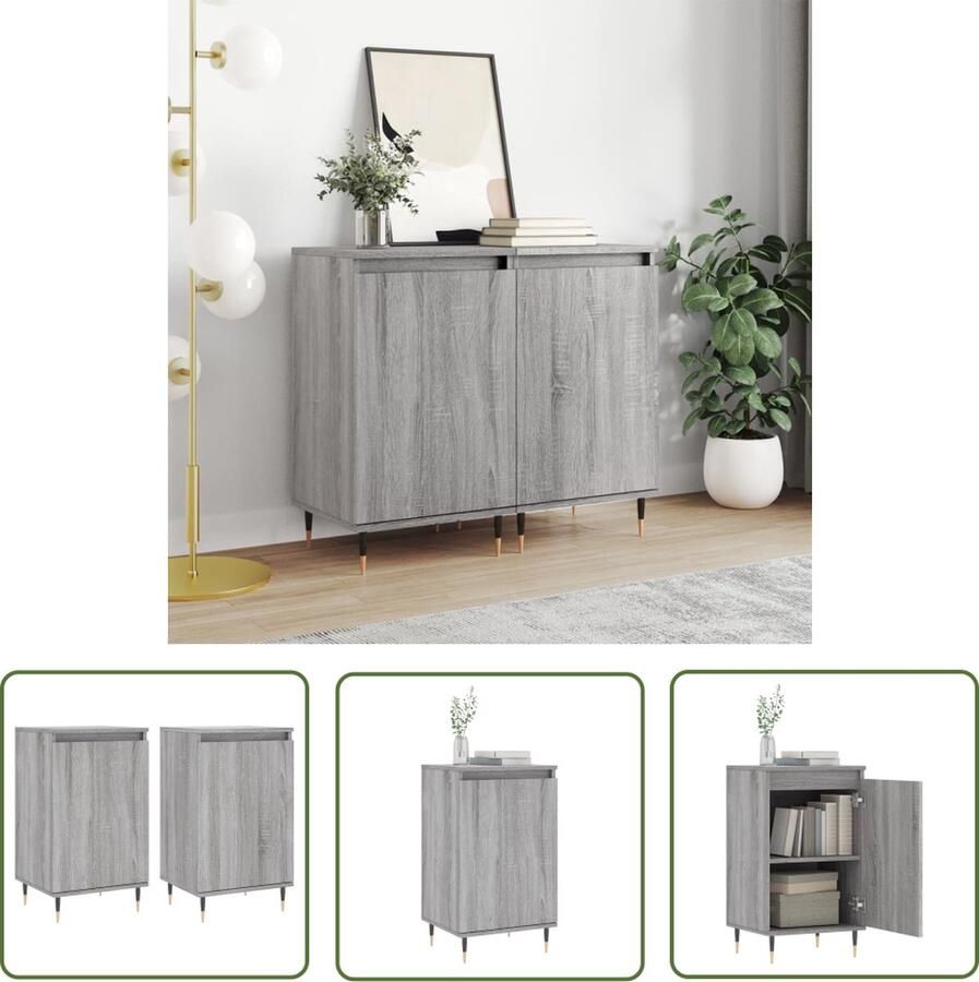 VidaXL Grijze Dressoirs Dressoir Dressoirs 2 st 40x35x70 cm bewerkt hout grijs sonoma Houten Dressoirs Vintage Dressoirs Salontafel - Foto 2