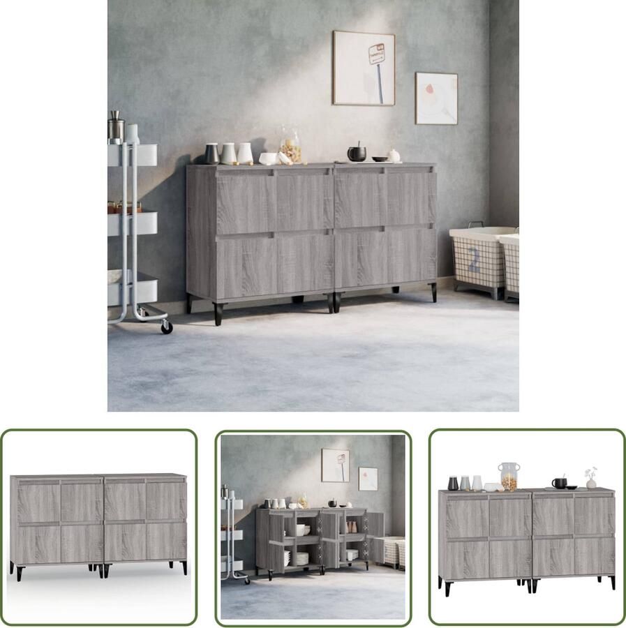 The Living Store Dressoirs 2 st 60x35x70 cm bewerkt hout grijs sonoma eikenkleur Dressoir Houten Dressoir Vintage Dressoir Grijze Dressoir Salontafel
