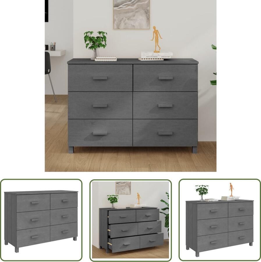 The Living Store Dressoir HAMAR 113x40x80 cm massief grenenhout donkergrijs Dressoir Commode Salontafel Houtmeubilair Grenenhouten Dressoir