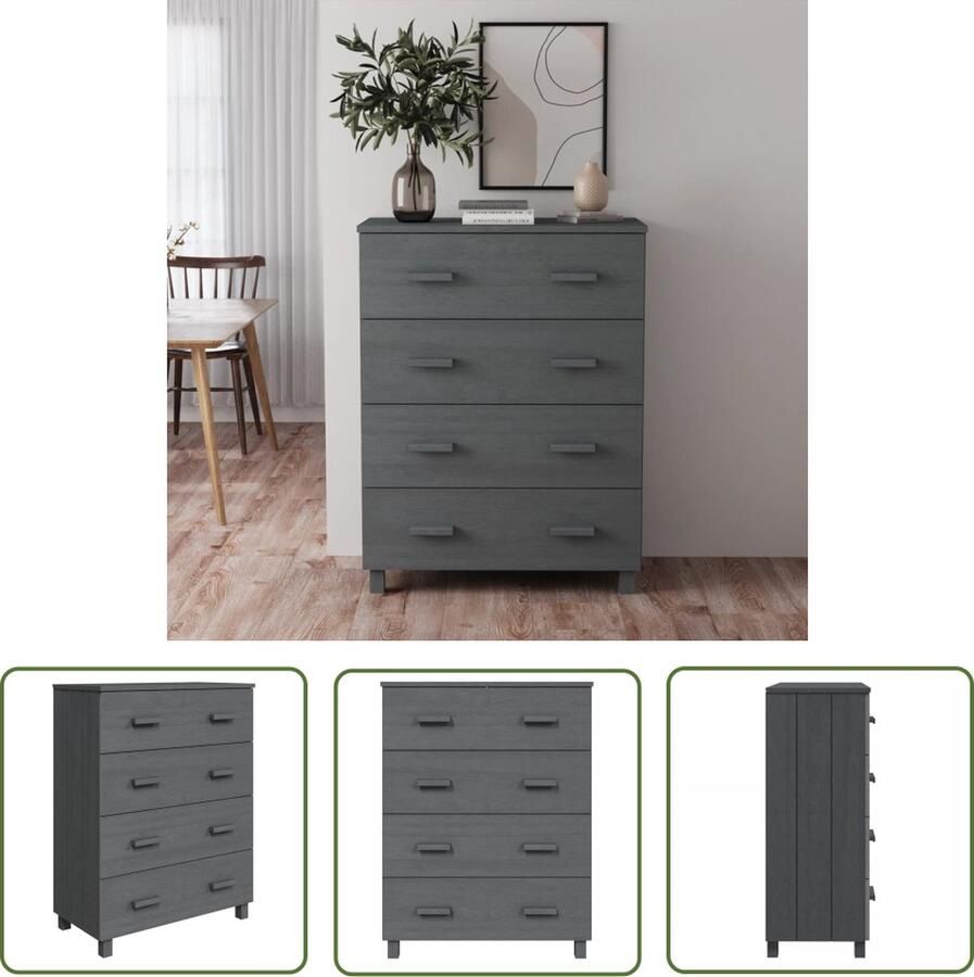 VidaXL Dressoir HAMAR 79x40x103 5 cm massief grenenhout donkergrijs Dressoir Grijze Dressoirs Grenenhouten Dressoir Vintage Dressoir Salontafel