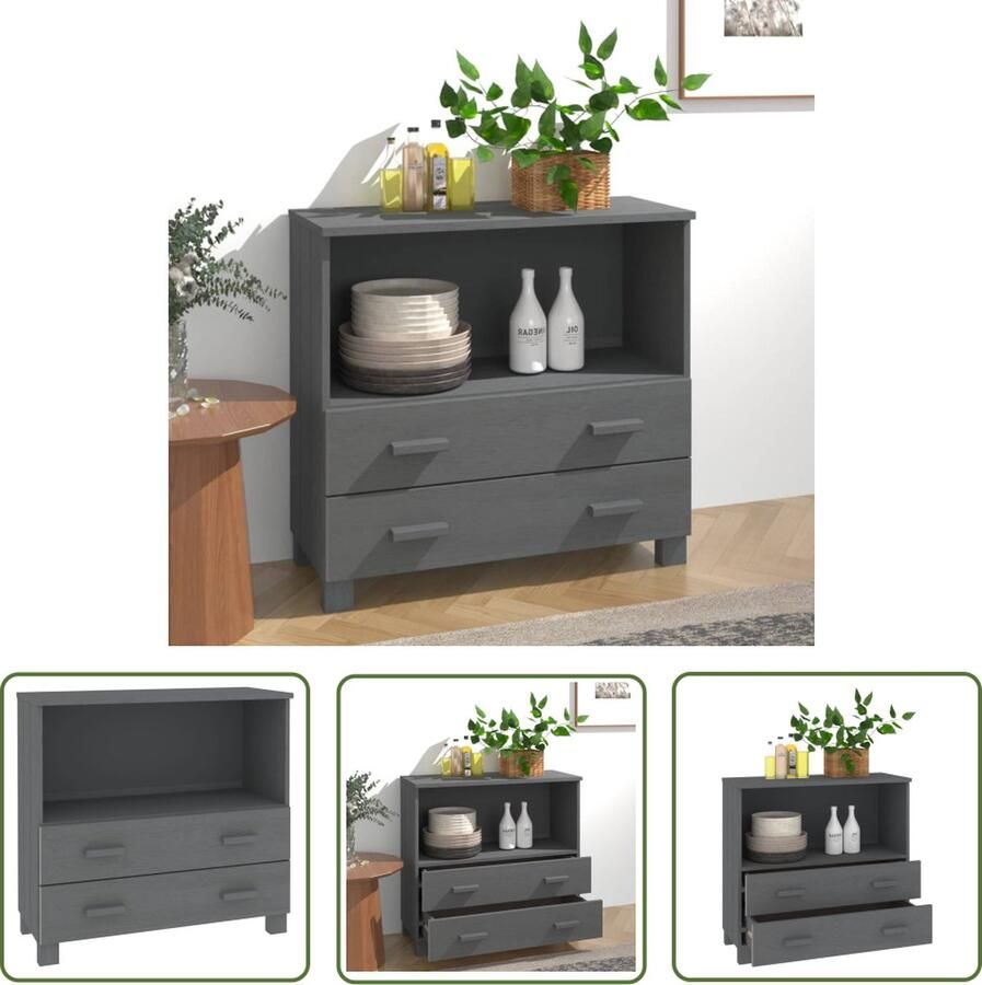 The Living Store Dressoir HAMAR 85x35x80 cm massief grenenhout donkergrijs Dressoir Ladekast Houten Dressoir Grijze Dressoir Vintage Dressoir