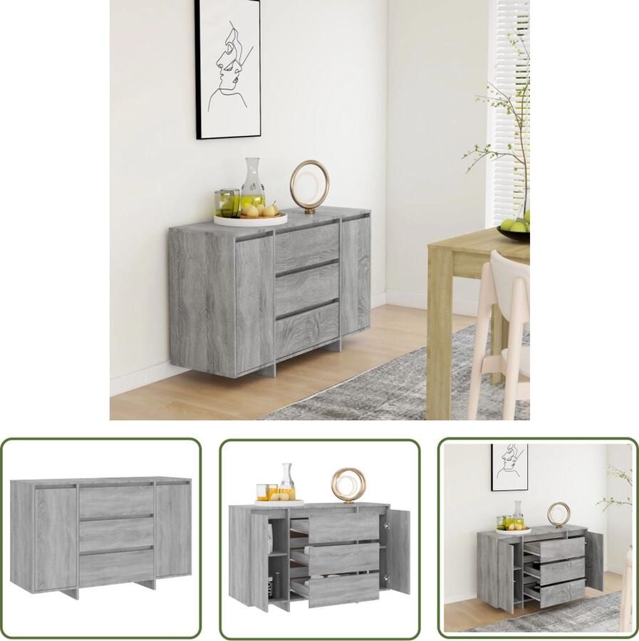 The Living Store Dressoir met 3 lades 120x41x75 cm bewerkt hout grijs sonoma Dressoir Bijzettafel Salontafel Opbergkast Houten Dressoir