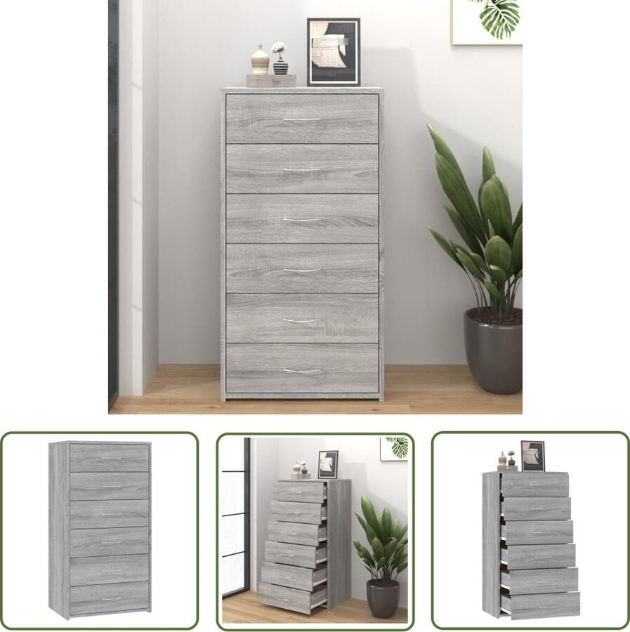VidaXL Grijze Dressoirs Dressoir met 6 lades 50x34x96 cm bewerkt hout grijs sonoma Houten Dressoir Vintage Dressoir Salontafel