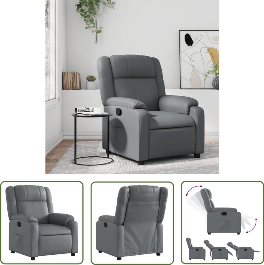 The Living Store Fauteuil verstelbaar kunstleer grijs Verstelbare Fauteuil Lounge Stoel Fauteuils Kunstleder Bank Relaxfauteuil