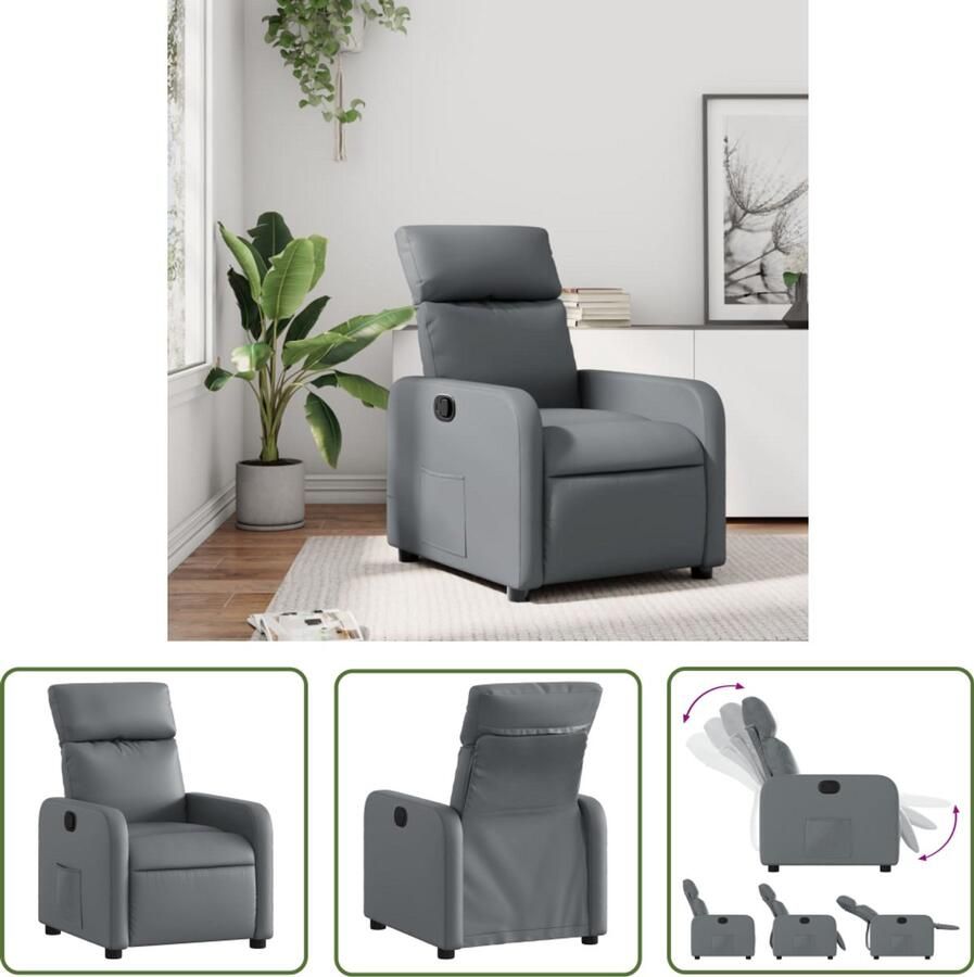 The Living Store Fauteuil verstelbaar kunstleer grijs Verstelbare Fauteuil Lounge Stoel Fauteuils Grijs Kunstleder Bank Loungestoel