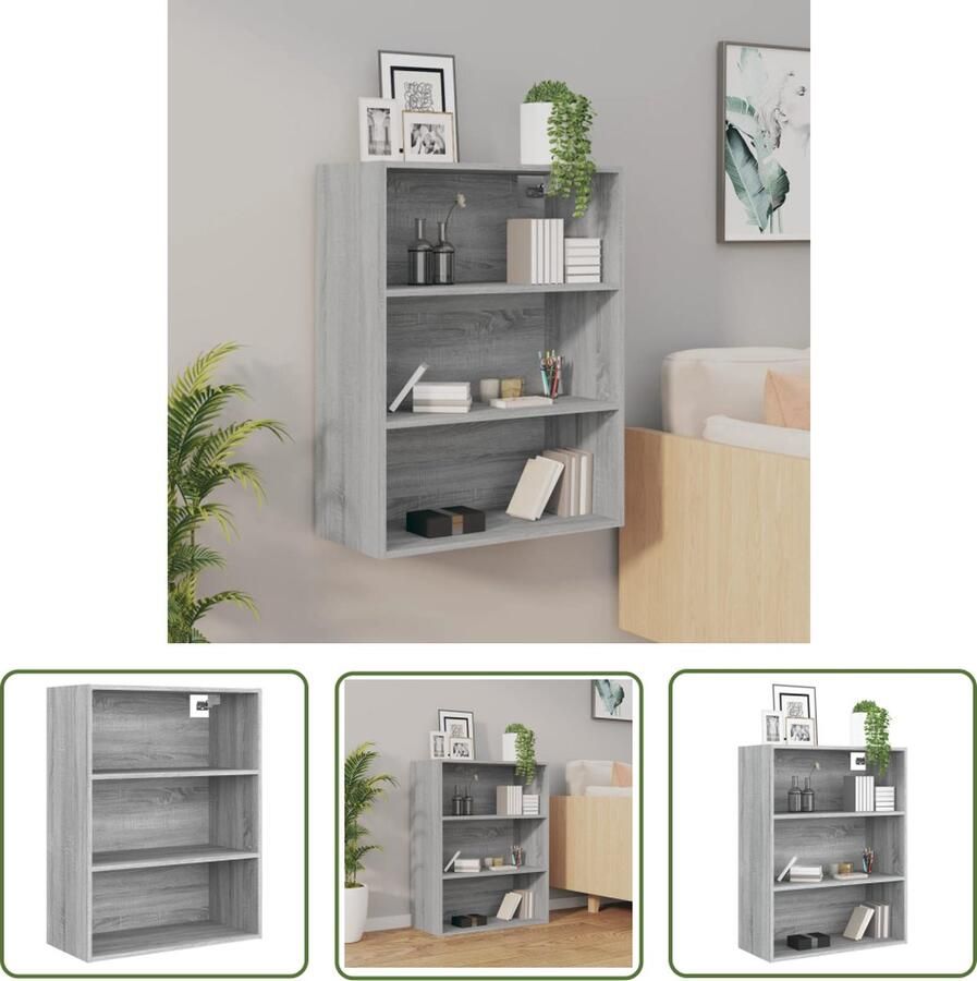 The Living Store Hangkast 69 5x32 5x90 cm grijs sonoma eikenkleurig Hangkast Wandkast Opbergkast Houten Kast Grijze Kast
