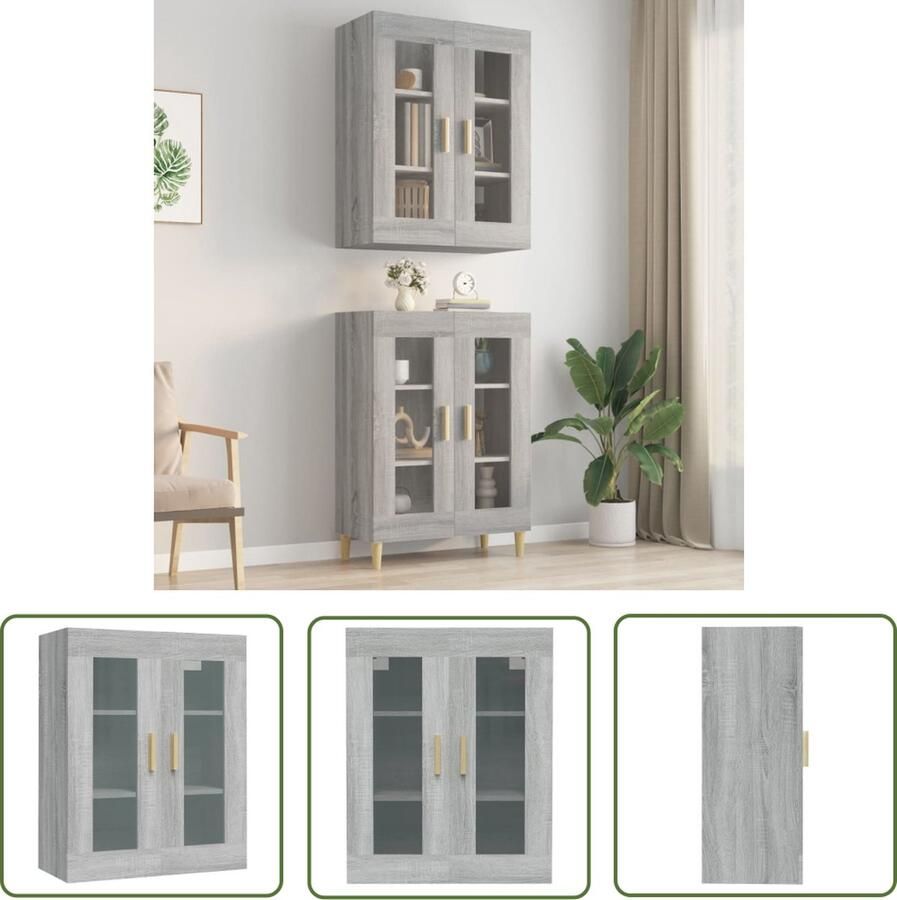 The Living Store Hangkast 69 5x34x90 cm grijs sonoma eikenkleurig Hangkast Houten Kast Badkamerkast Slaapkamerkast Woonkamerrkast