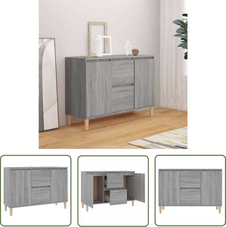 The Living Store Dressoir 101x35x70 cm bewerkt hout grijs sonoma eikenkleurig Dressoir Kast Houten Dressoir Grijze Dressoir Salontafel