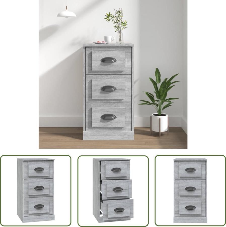The Living Store Dressoir 36x35 5x67 5 cm bewerkt hout grijs sonoma eikenkleurig Dressoir Kast Bijzettafel Salontafel Grijze Meubels