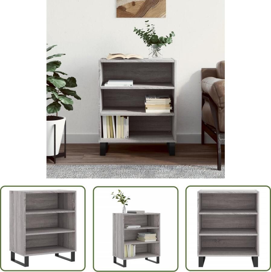 The Living Store Dressoir 57x35x70 cm bewerkt hout grijs sonoma eikenkleurig Dressoir Opbergkast Kast Salontafel Woonkamerinrichting - Foto 2