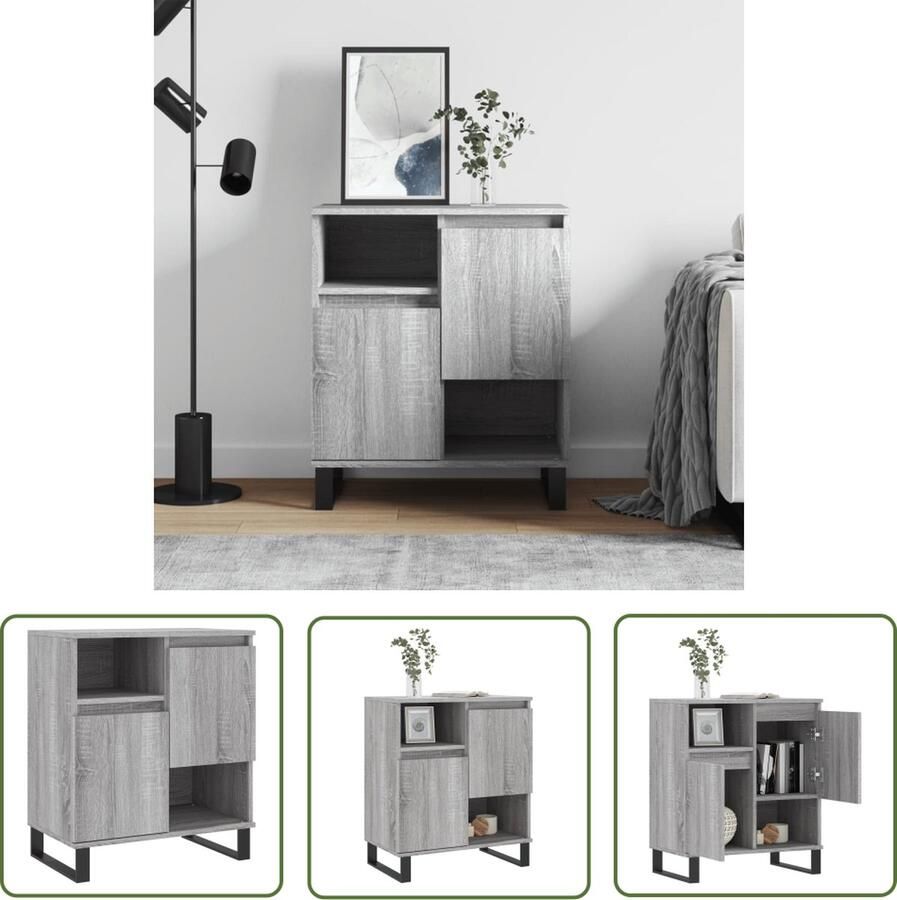 The Living Store Dressoir 60x35x70 cm bewerkt hout grijs sonoma eikenkleurig Dressoir Kast Opbergkast Salontafel Woonkamerinrichting - Foto 12