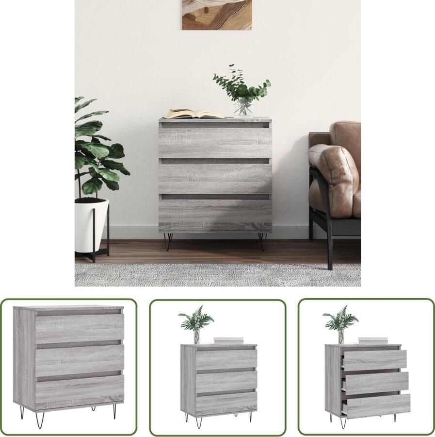 The Living Store Dressoir 60x35x70 cm bewerkt hout grijs sonoma eikenkleurig Dressoir Kast Opbergkast Salontafel Woonkamerinrichting - Foto 8