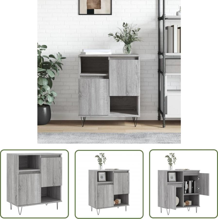 The Living Store Dressoir 60x35x70 cm bewerkt hout grijs sonoma eikenkleurig Dressoir Kast Opbergkast Salontafel Woonkamerinrichting - Foto 10