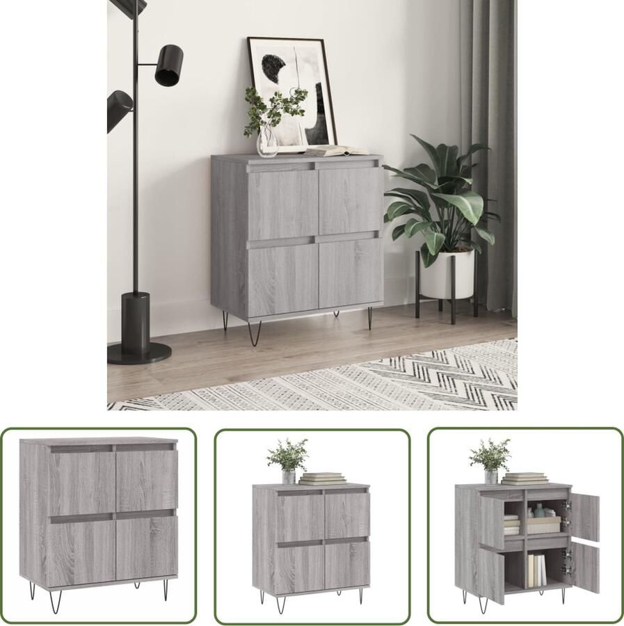 The Living Store Dressoir 60x35x70 cm bewerkt hout grijs sonoma eikenkleurig Dressoir Kast Opbergkast Salontafel Woonkamerinrichting - Foto 11