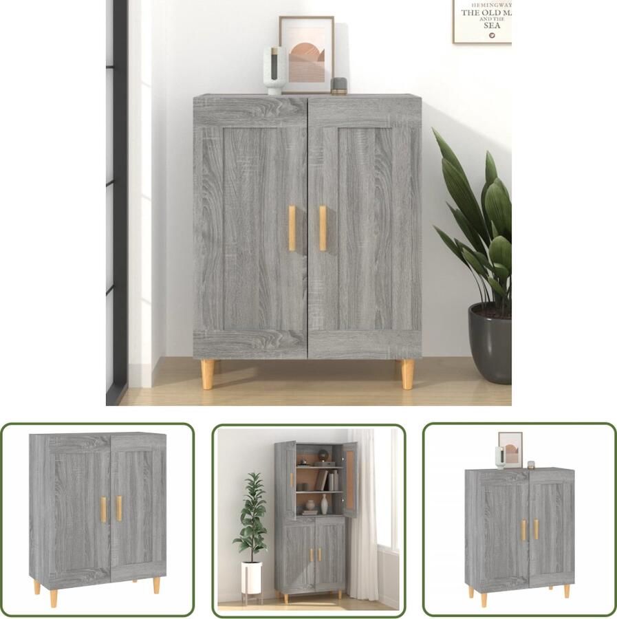 The Living Store Dressoir 69 5x34x90 cm bewerkt hout grijs sonoma eikenkleurig Dressoir Kast Bijzettafel Houten Dressoir Grijze Dressoir