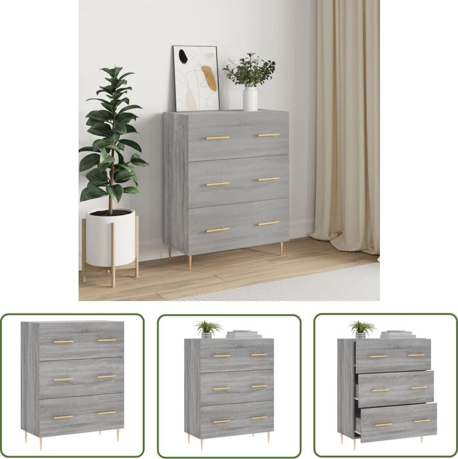 The Living Store Dressoir 69 5x34x90 cm bewerkt hout grijs sonoma eikenkleurig Dressoir Buffetkast Vintage Kast Houten Dressoir Grijze Dressoir - Foto 3