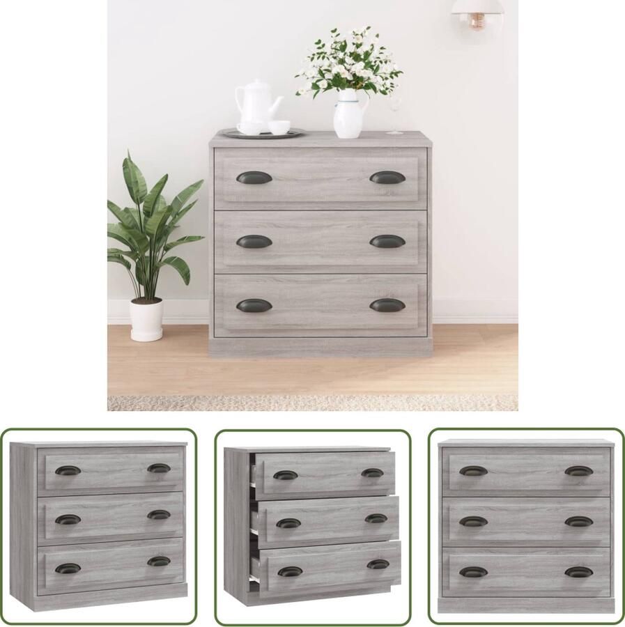The Living Store Dressoir 70x35 5x67 5 cm bewerkt hout grijs sonoma eikenkleurig Dressoir Kast Bijzettafel Salontafel Houten Dressoir