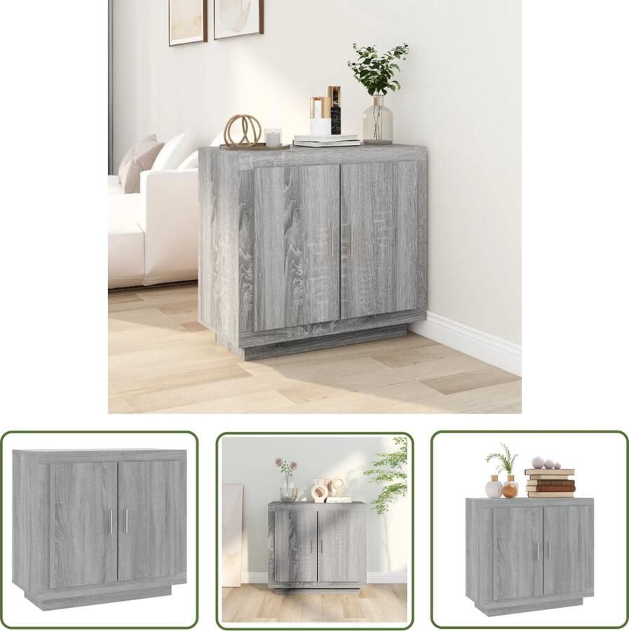 The Living Store Dressoir 80x40x75 cm bewerkt hout grijs sonoma eikenkleurig Dressoir Kast Grijze Kast Houten Dressoir Salontafel