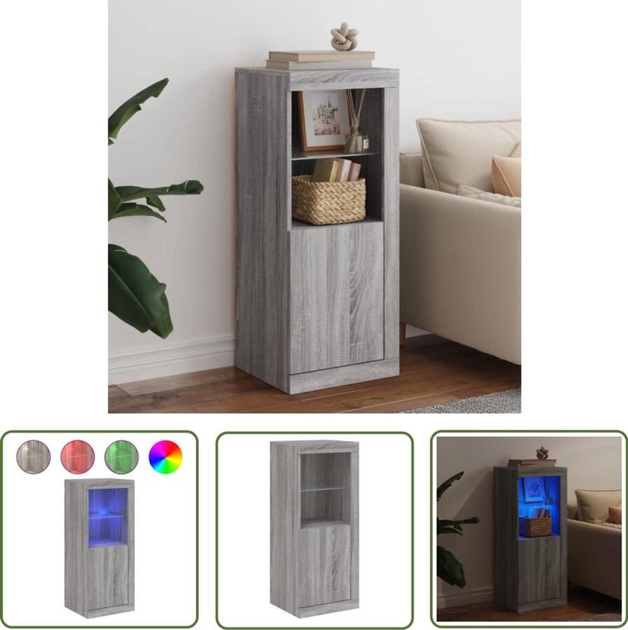 VidaXL Dressoir met LED-verlichting 41x37x100 cm grijs sonoma eiken Dressoir Grijze Kast Houten Dressoir Led Verlichting Salontafel - Foto 2